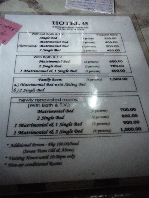 BAGUIO HOTEL 45 ROOM RATES .